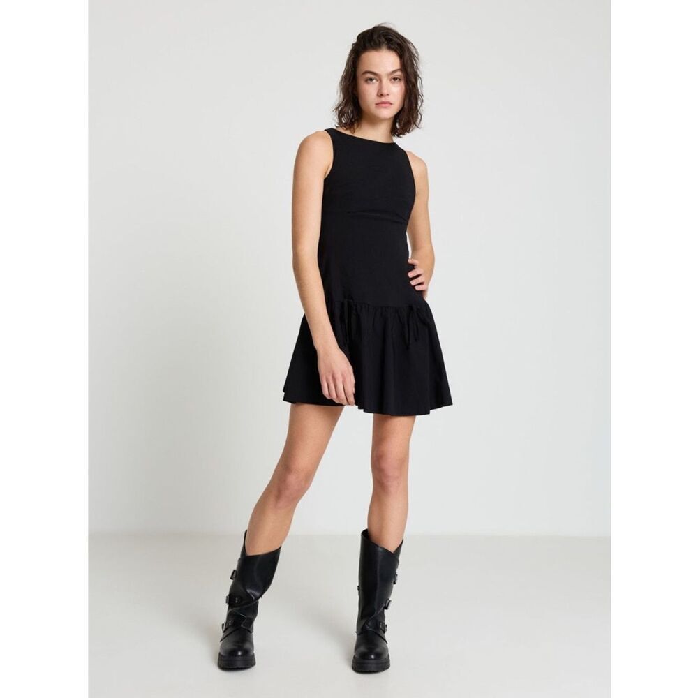 See You Monday Black Sleeveless Ruffle-Hem Mini Dress